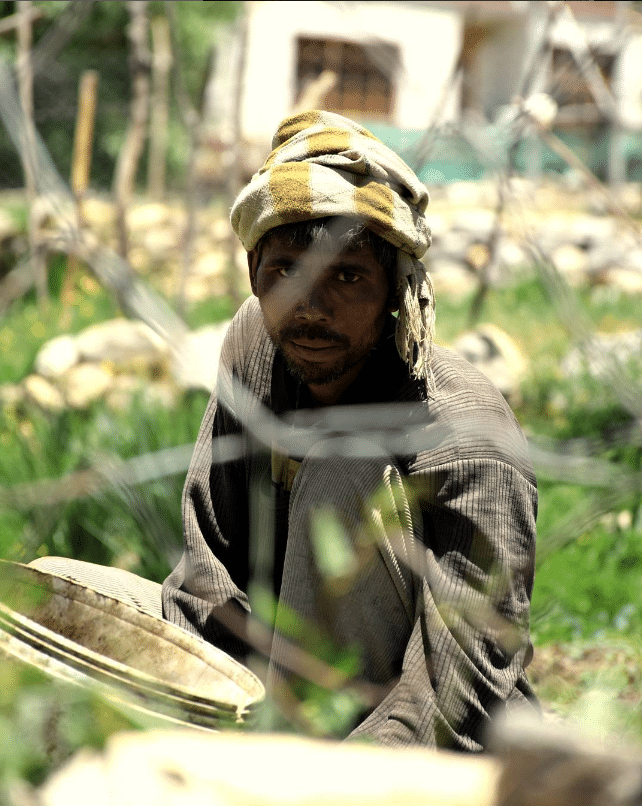 man behind the garden wires